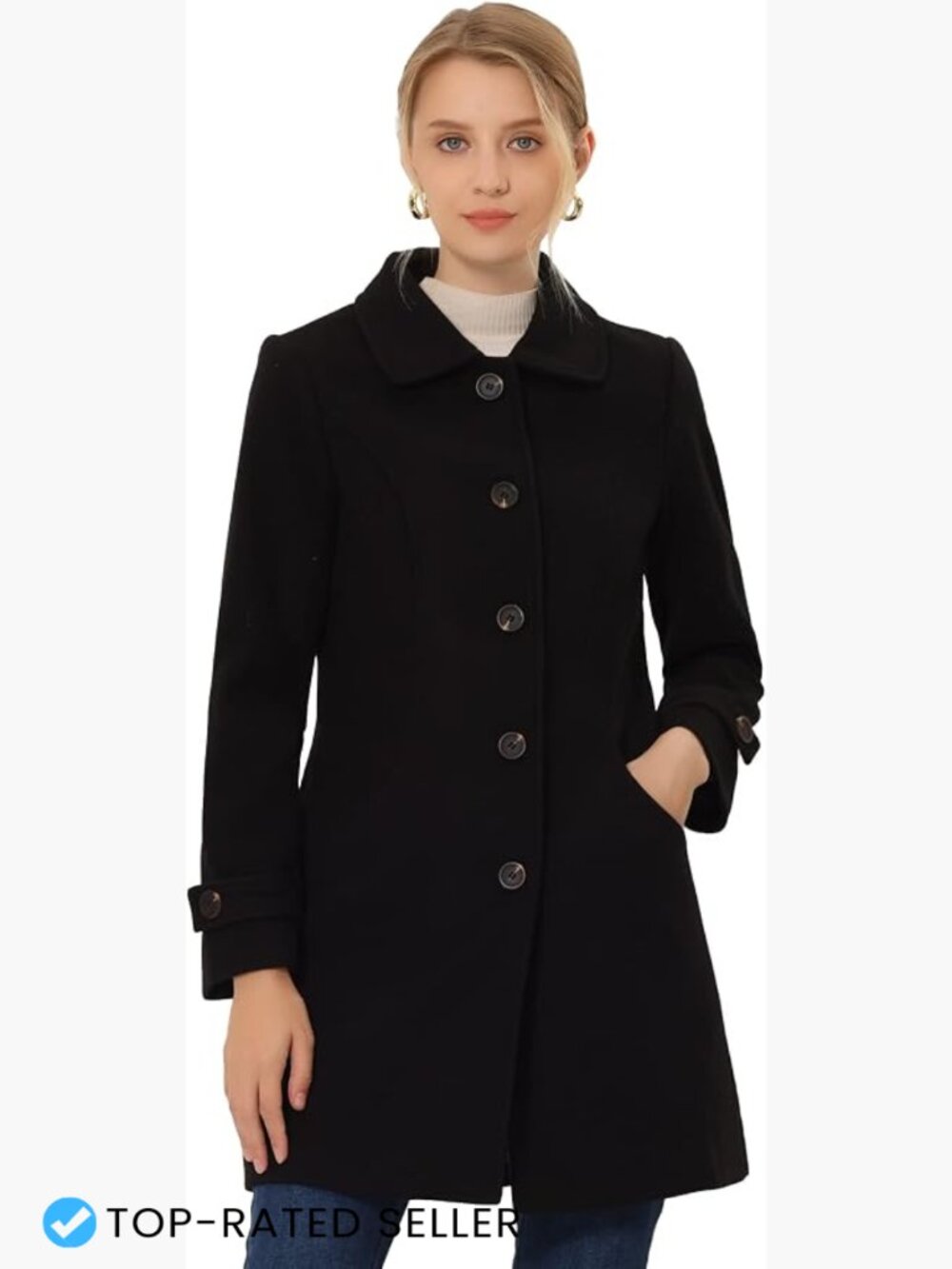 Winter Overcoat Peter Pan Collar Single Breasted Pea Coat Elegant Minimal Chic